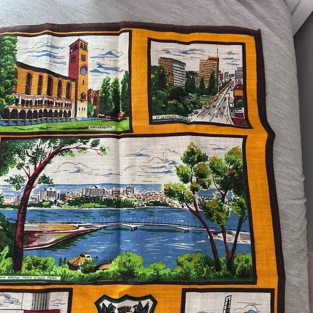 PERTH WESTERN AUSTRALIA TRAVEL SOUVENIR PURE LINEN PRINTED TEA‎ TOWEL